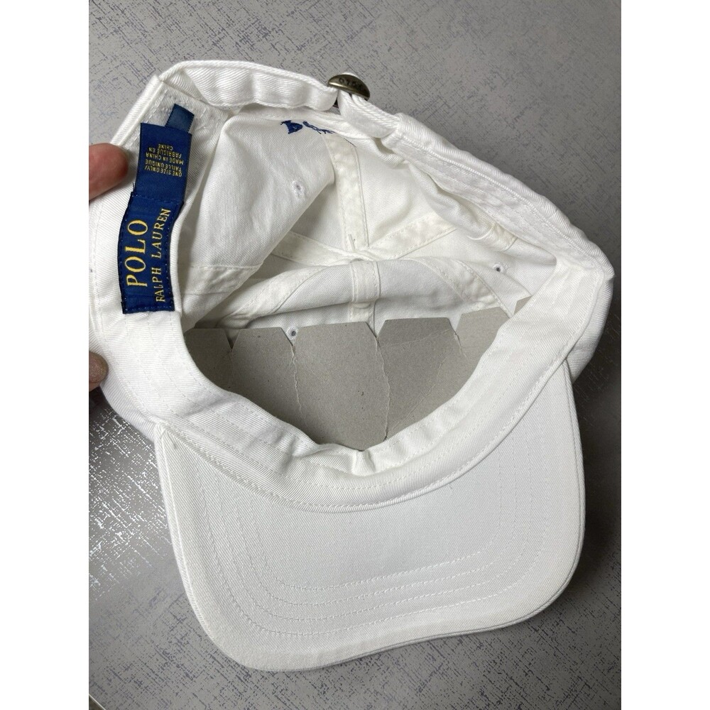 Polo Ralph Lauren Men's O/S Adjustable Baseball Cap Cotton White /Blue Pony Logo - Picture 8 of 11